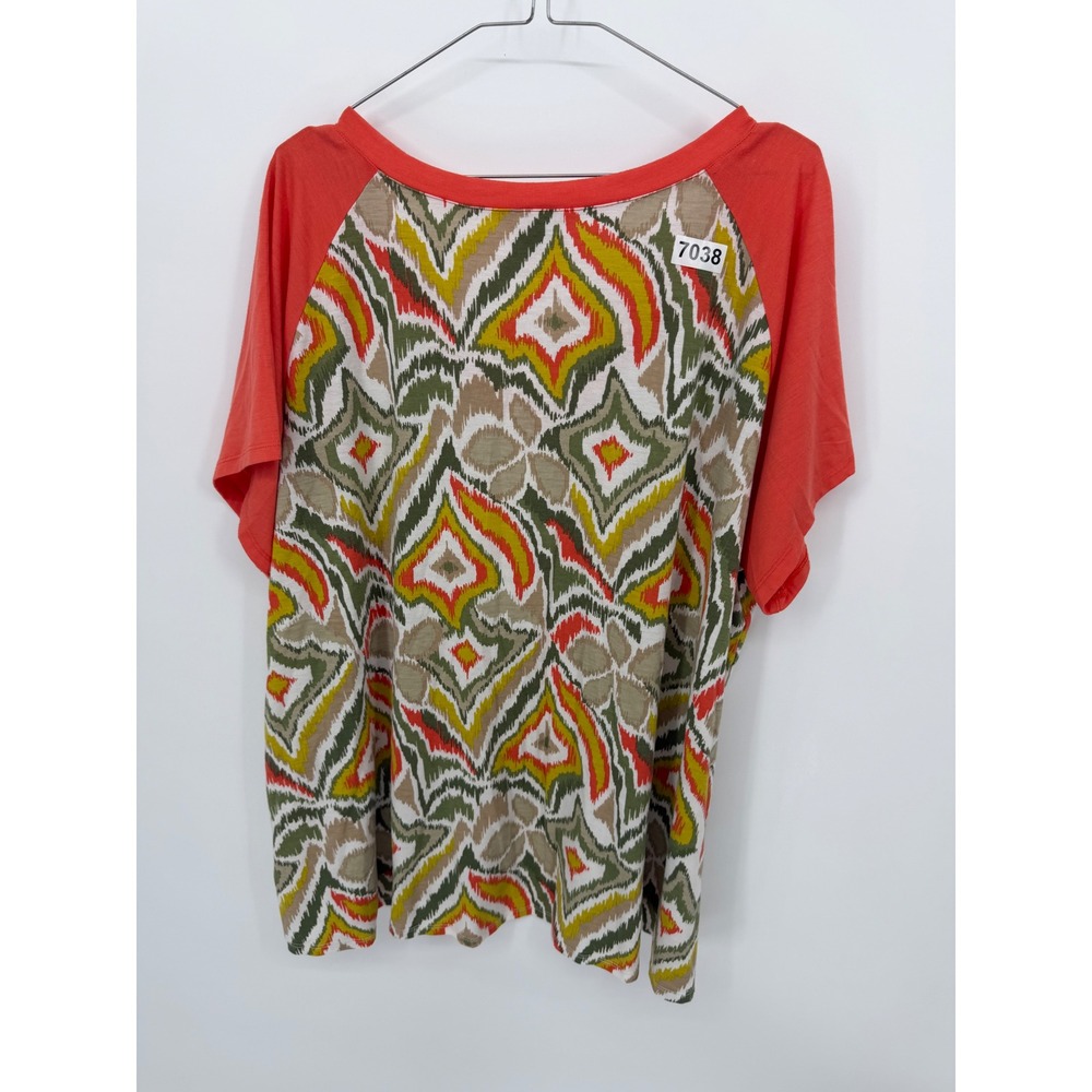 Hearts of Palm Woman Top Studded V-Neck Ikat Print Orange 2X - Picture 3 of 7